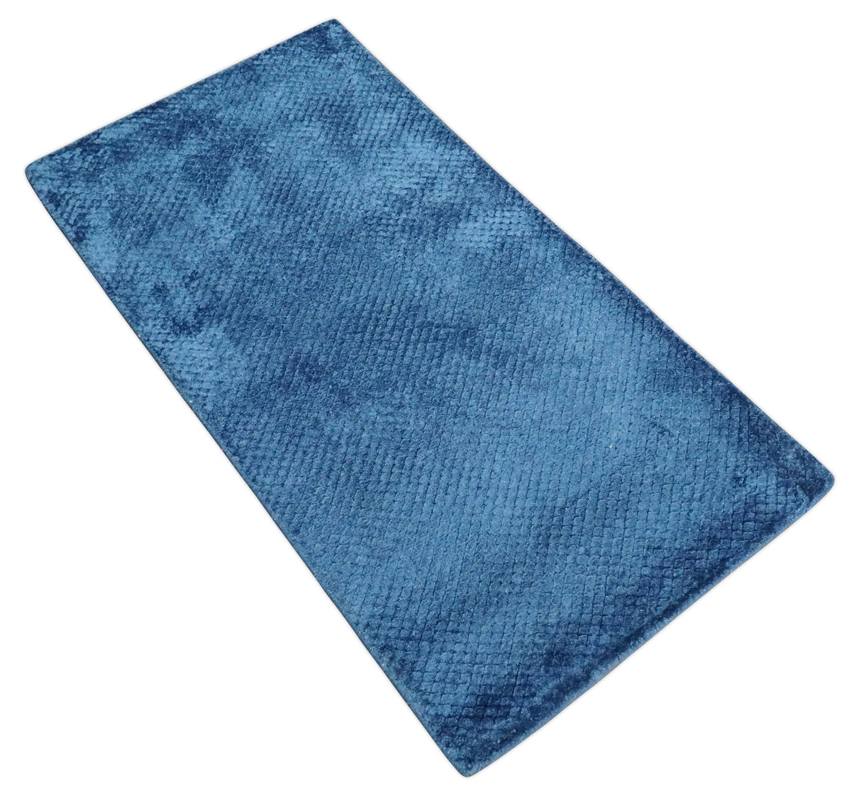 Modern Geometrical Cross Square Hand Made 2x4 Blue Art silk Area Rug-Area Rug-Parc Decor