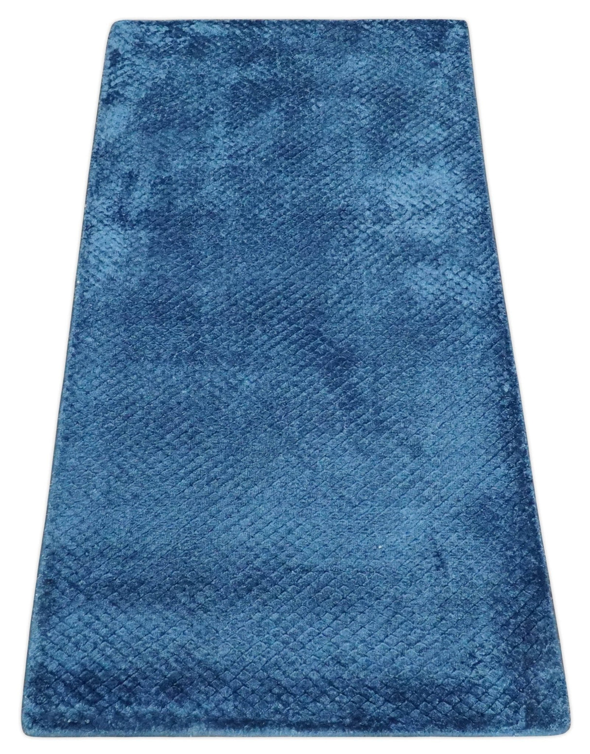 Modern Geometrical Cross Square Hand Made 2x4 Blue Art silk Area Rug-Area Rug-Parc Decor