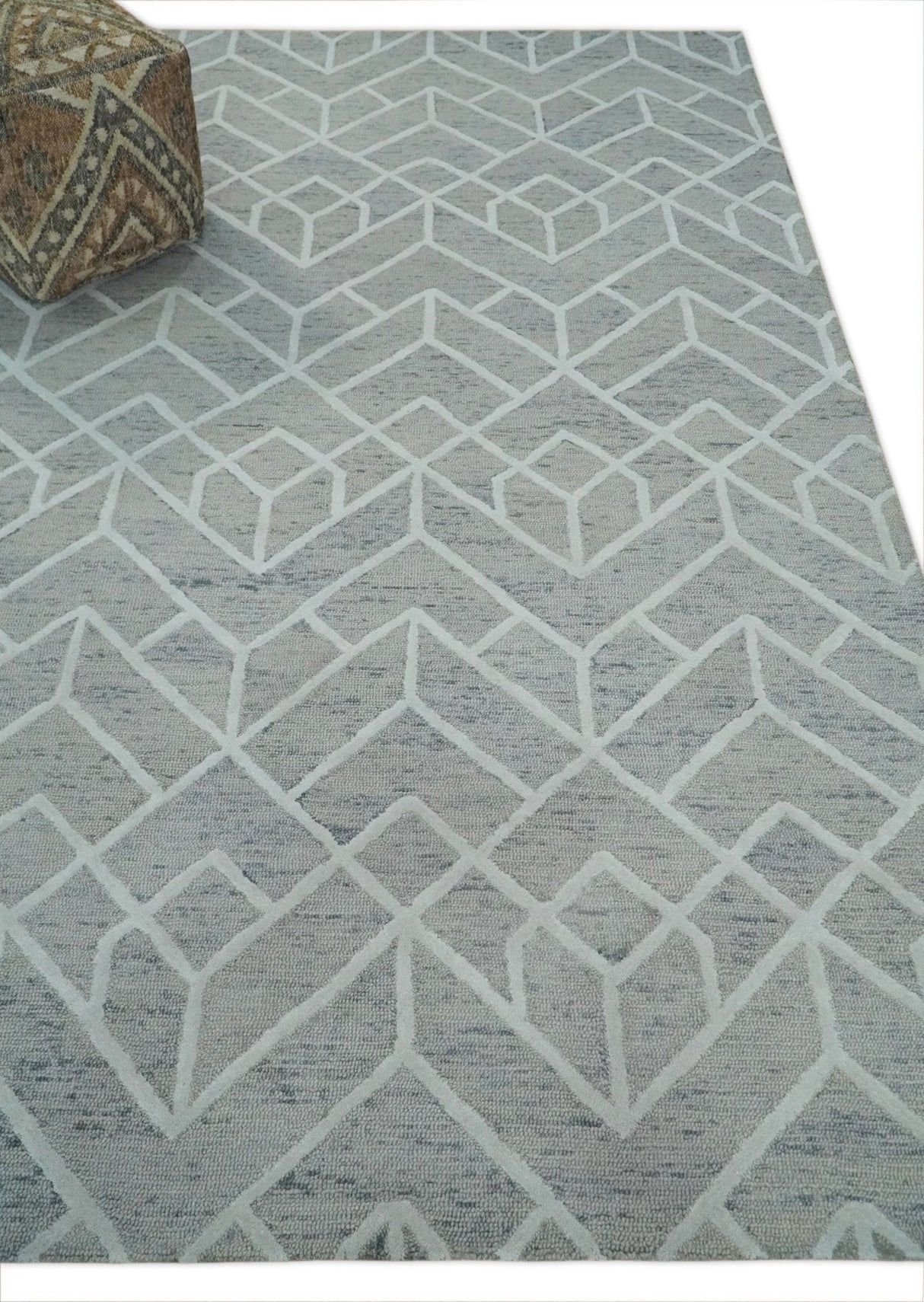 Modern Geometrical Design Hand Tufted Wool Area Rug