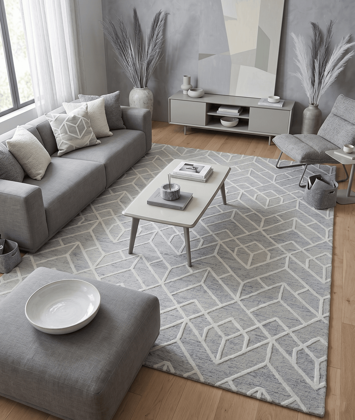 Modern Geometrical Design Hand Tufted Wool Area Rug