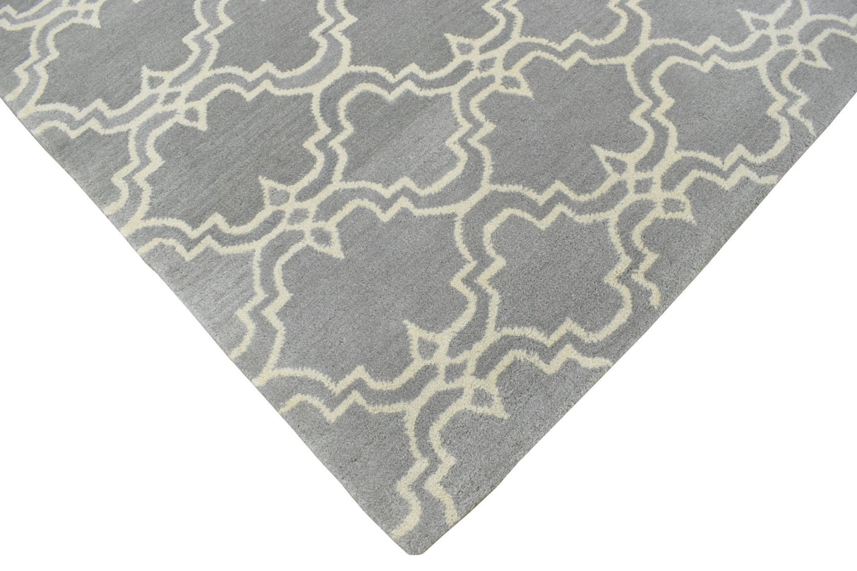 Modern Geometrical Gray and Beige Hand Tufted 5x8 Wool Area Rug