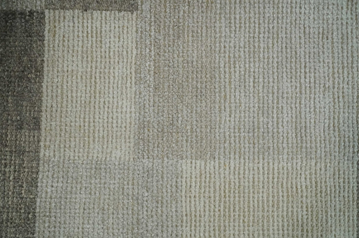 Modern Geometrical Hand knotted 2x3 Gray, Beige and Silver Area Rug