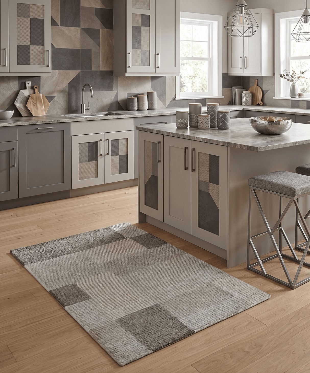 Modern Geometrical Hand knotted 2x3 Gray, Beige and Silver Area Rug
