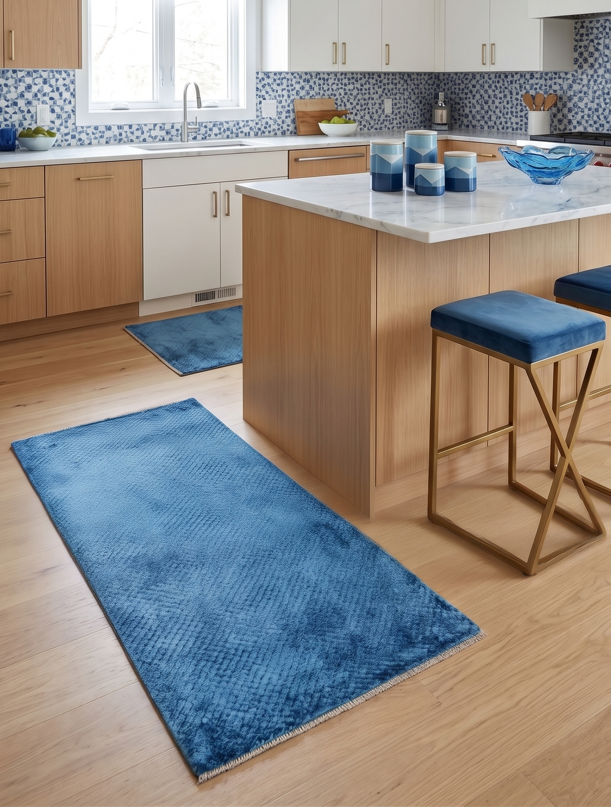 Modern Geometrical Hand Made 2x4 Blue Art silk Area Rug
