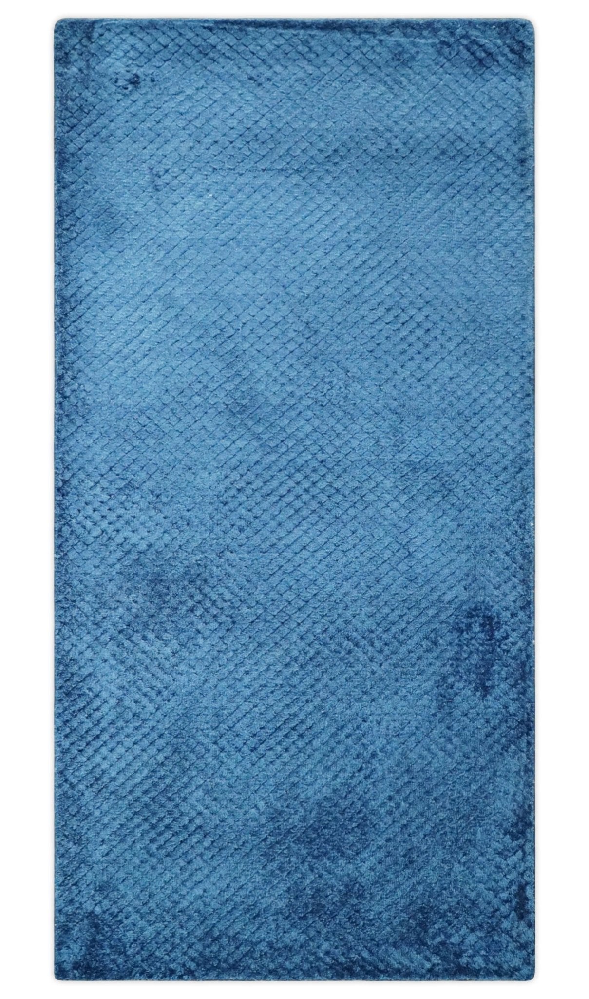 Modern Geometrical Hand Made 2x4 Blue Art silk Area Rug