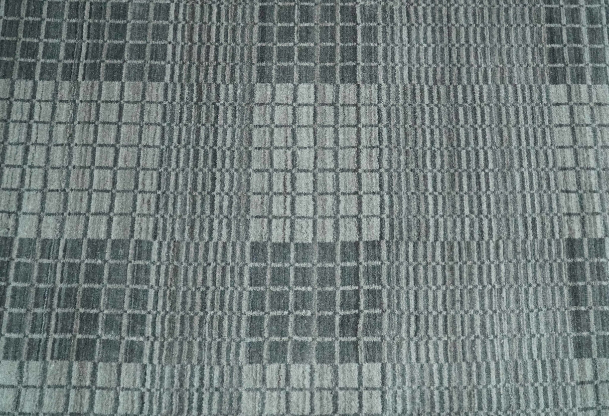 Modern Geometrical Hand Made 8x10 Charcoal, Gray and Silver Blended Wool Area Rug