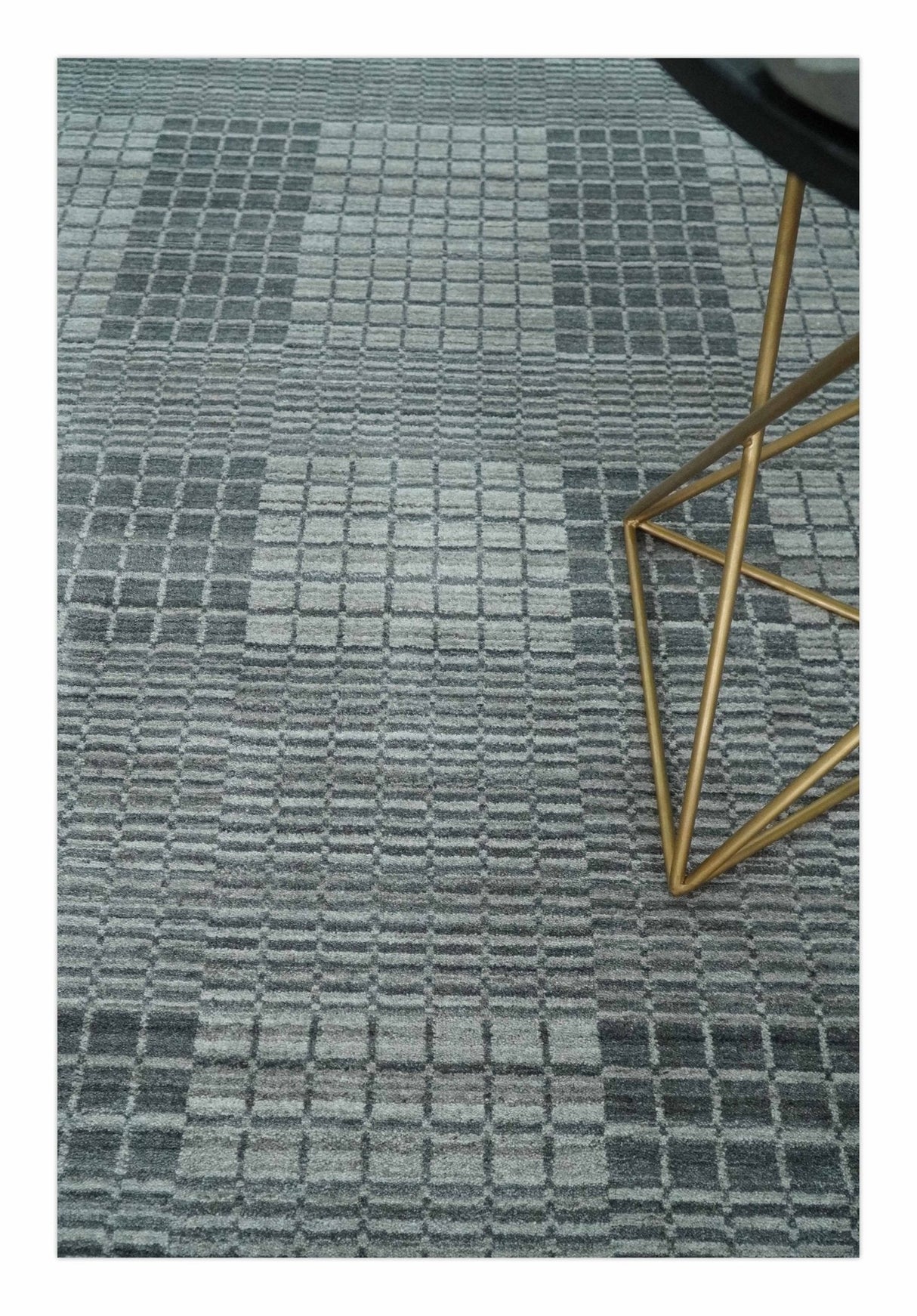 Modern Geometrical Hand Made 8x10 Charcoal, Gray and Silver Blended Wool Area Rug