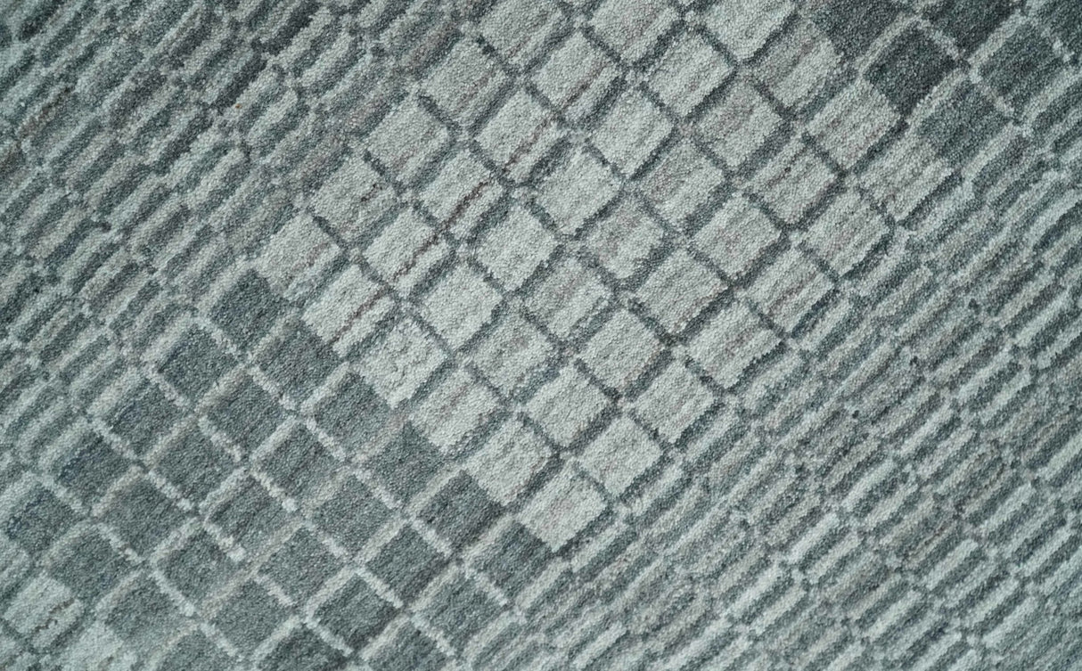 Modern Geometrical Hand Made 8x10 Charcoal, Gray and Silver Blended Wool Area Rug