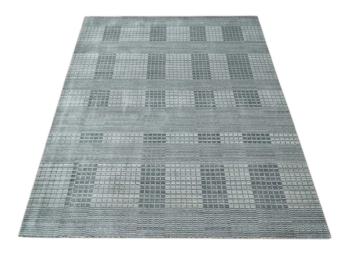 Modern Geometrical Hand Made 8x10 Charcoal, Gray and Silver Blended Wool Area Rug