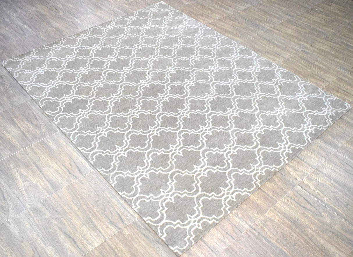 Modern Geometrical Hand Tufted Silver Wool 8x10 Area Rug