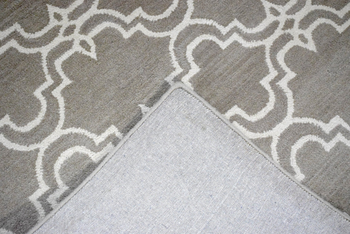 Modern Geometrical Hand Tufted Silver Wool 8x10 Area Rug