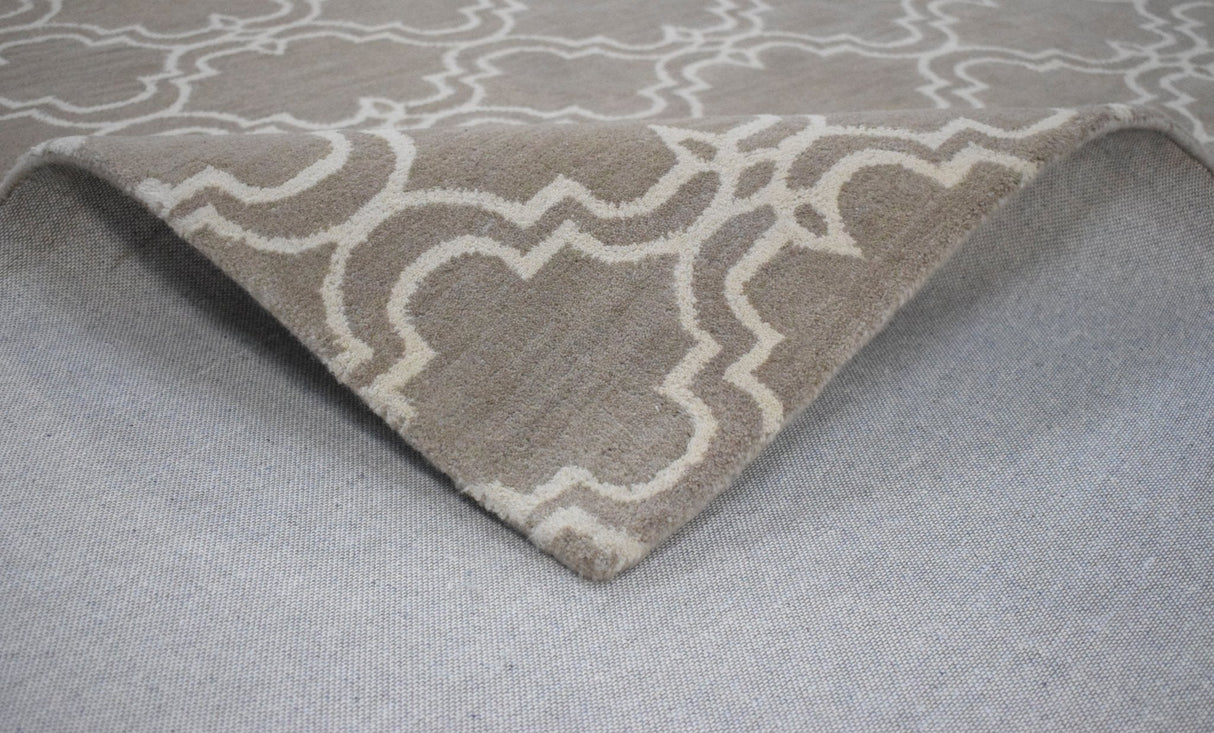 Modern Geometrical Hand Tufted Silver Wool 8x10 Area Rug