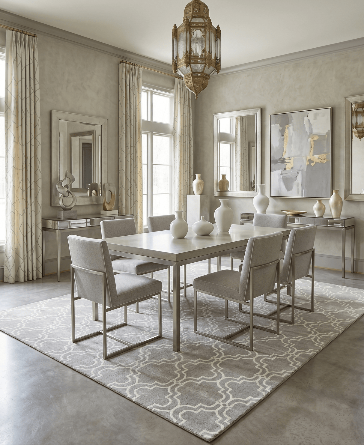 Modern Geometrical Hand Tufted Silver Wool 8x10 Area Rug