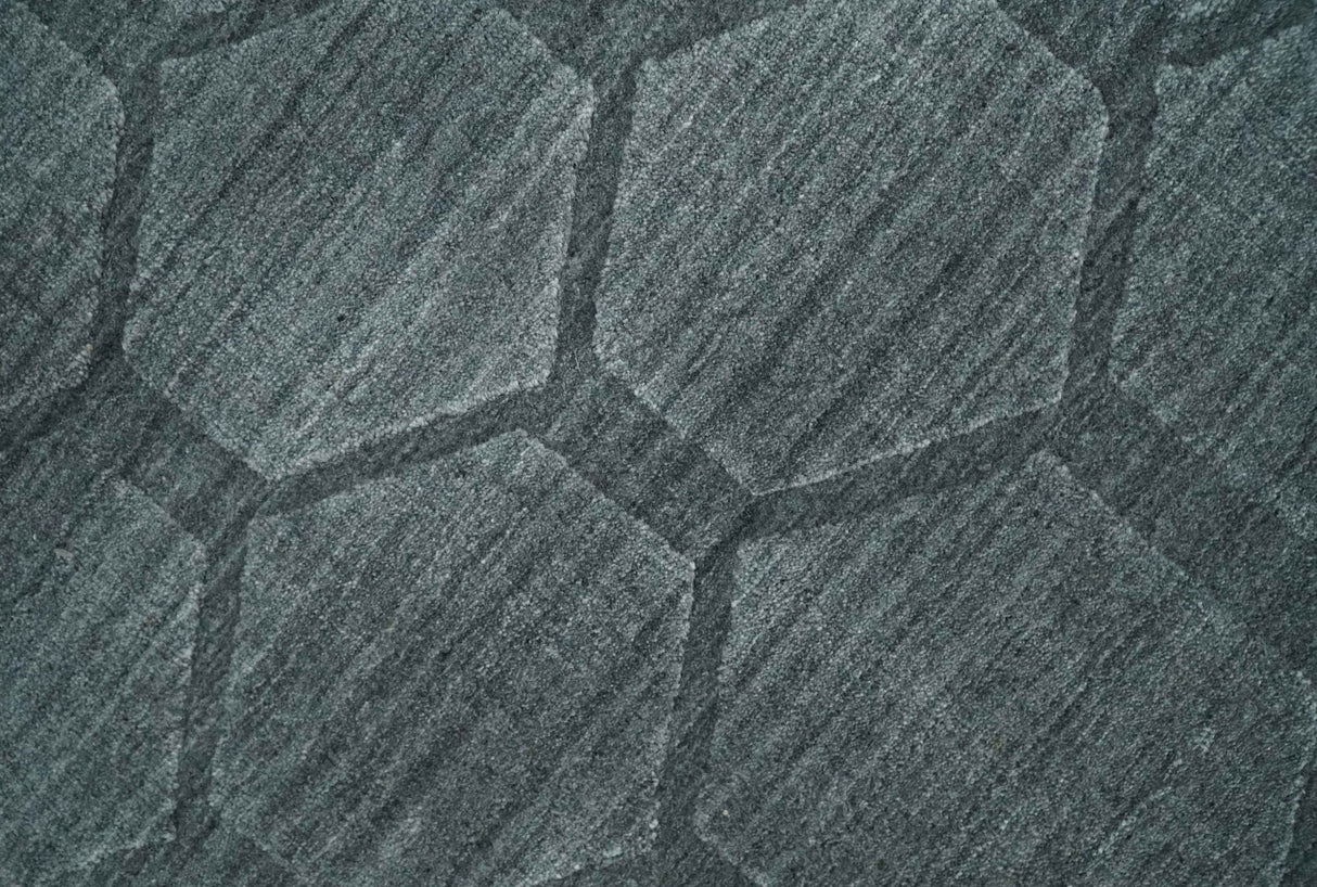 Modern Geometrical Hand Woven 2x3 Charcoal Area Rug made with Art Silk | N7123-Area Rug-Parc Decor
