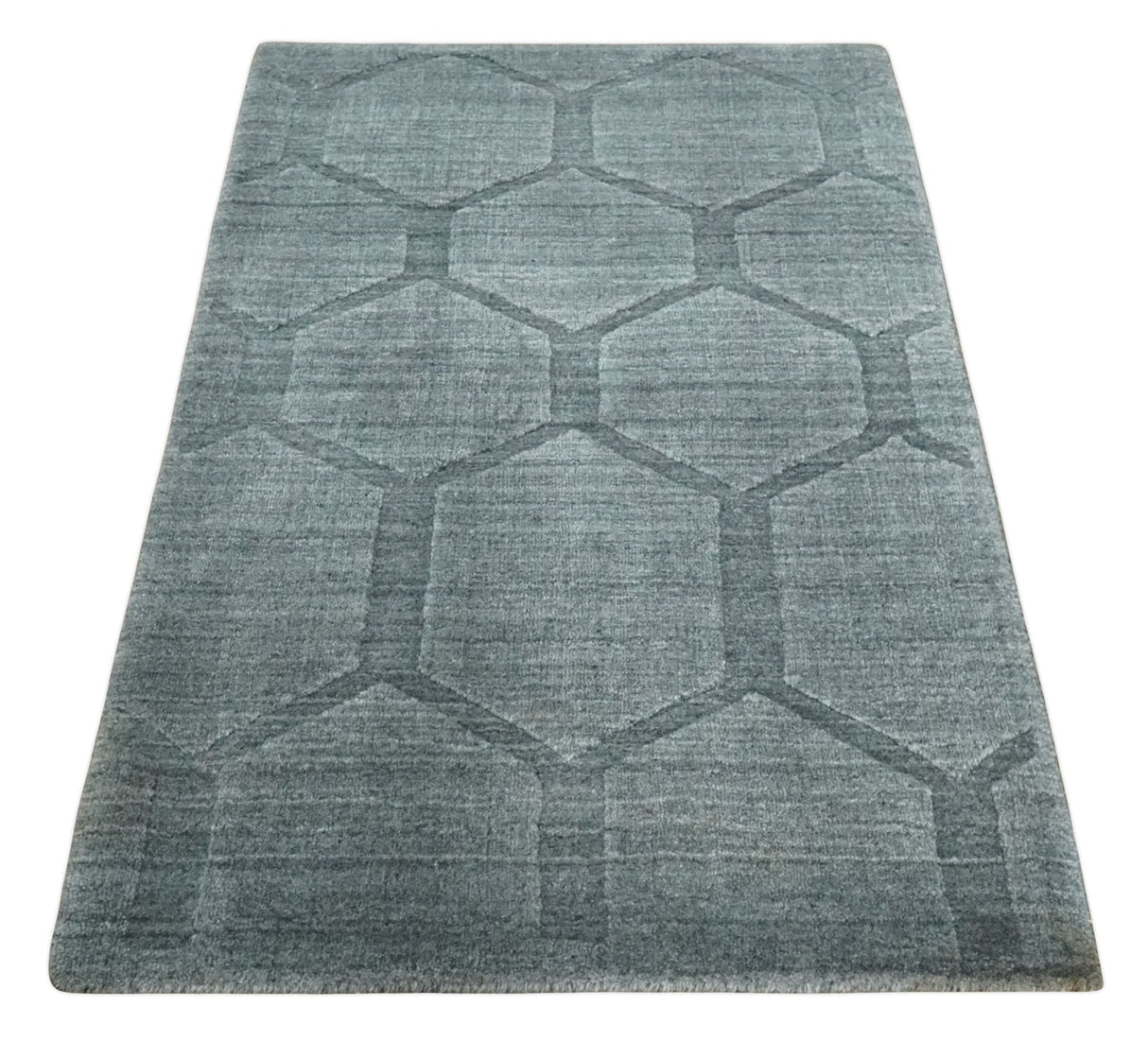 Modern Geometrical Hand Woven 2x3 Charcoal Area Rug made with Art Silk | N7123-Area Rug-Parc Decor
