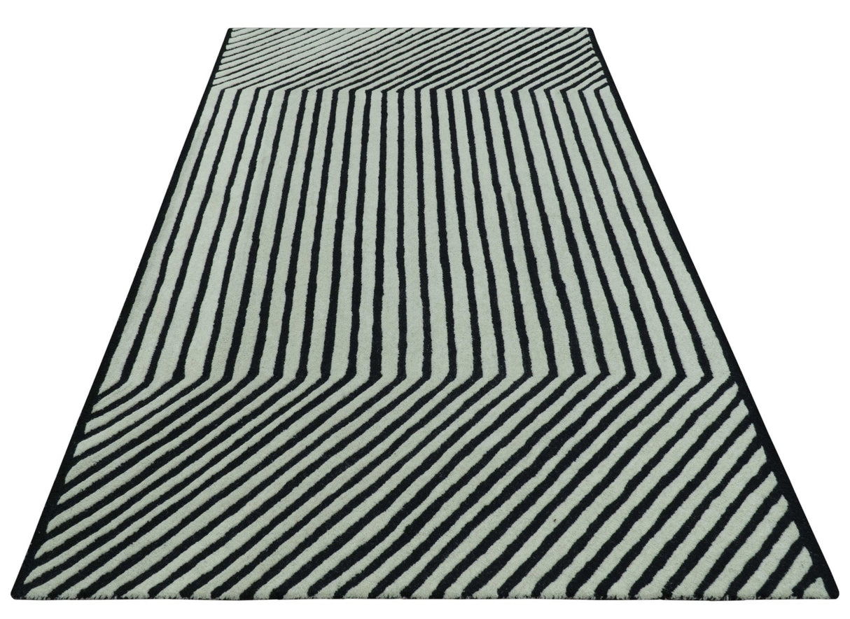 Modern Geometrical Pattern Black And White Hand Tufted Custom Made wool rug