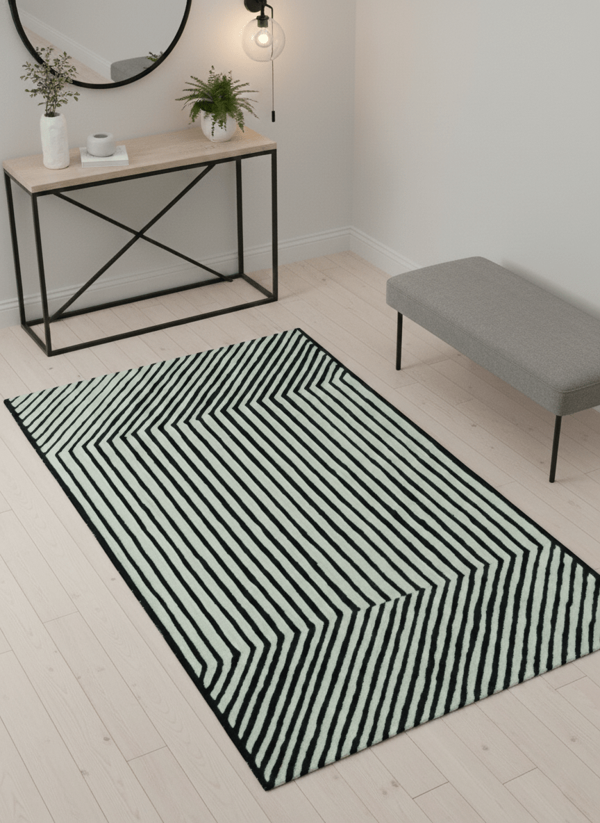 Modern Geometrical Pattern Black And White Hand Tufted Custom Made wool rug