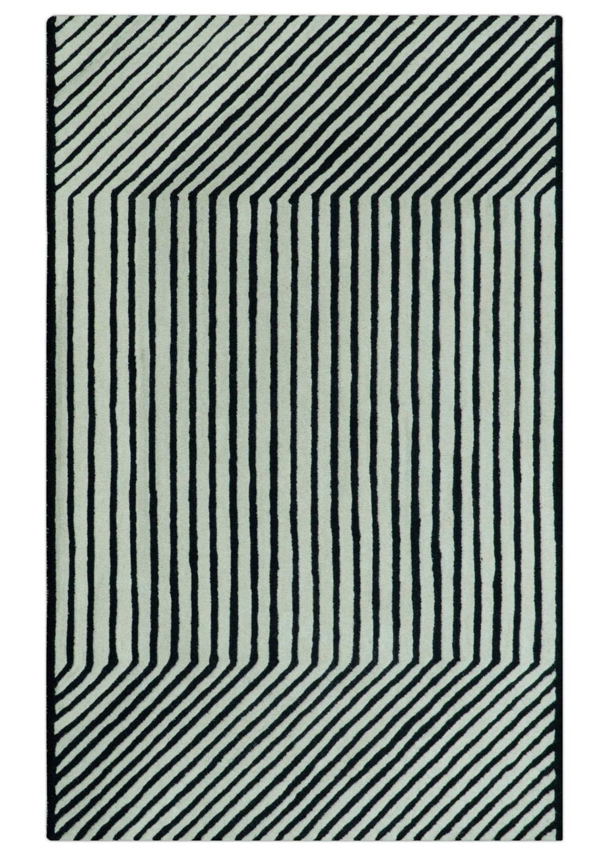 Modern Geometrical Pattern Black And White Hand Tufted Custom Made wool rug