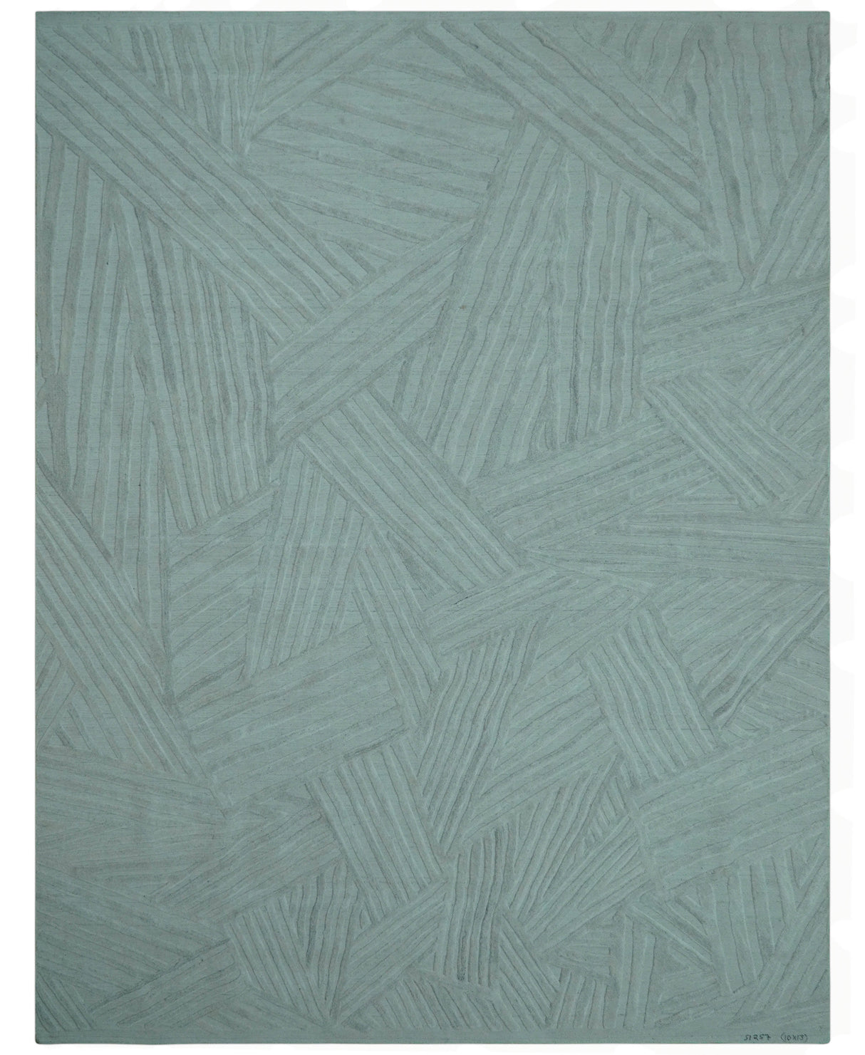 Modern Geometrical Pattern Ivory and Silver Hand Knotted 10x13 Wool Rug