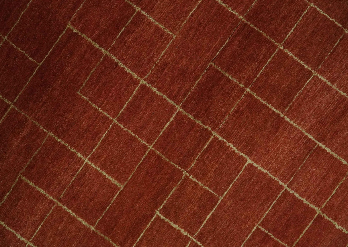 Modern Geometrical Rust and Gold 6x9 Hand loom Wool and Art Silk Area Rug-Area Rug-Parc Decor