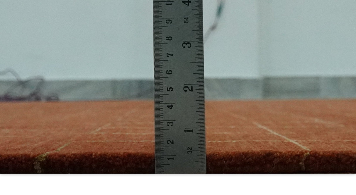 Modern Geometrical Rust and Gold 6x9 Hand loom Wool and Art Silk Area Rug-Area Rug-Parc Decor