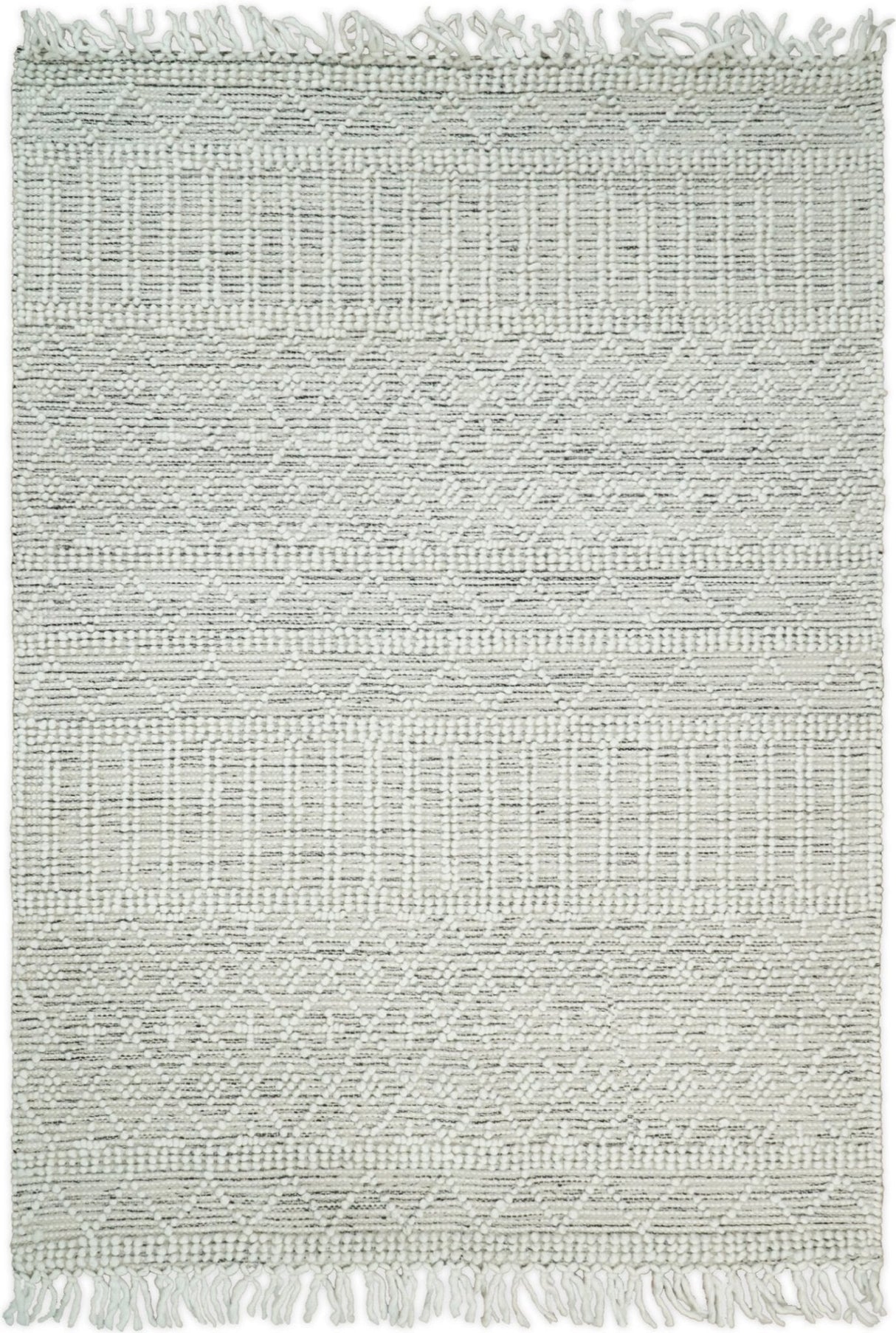 Modern Geometrical White Dhurrie Wool Area Rug
