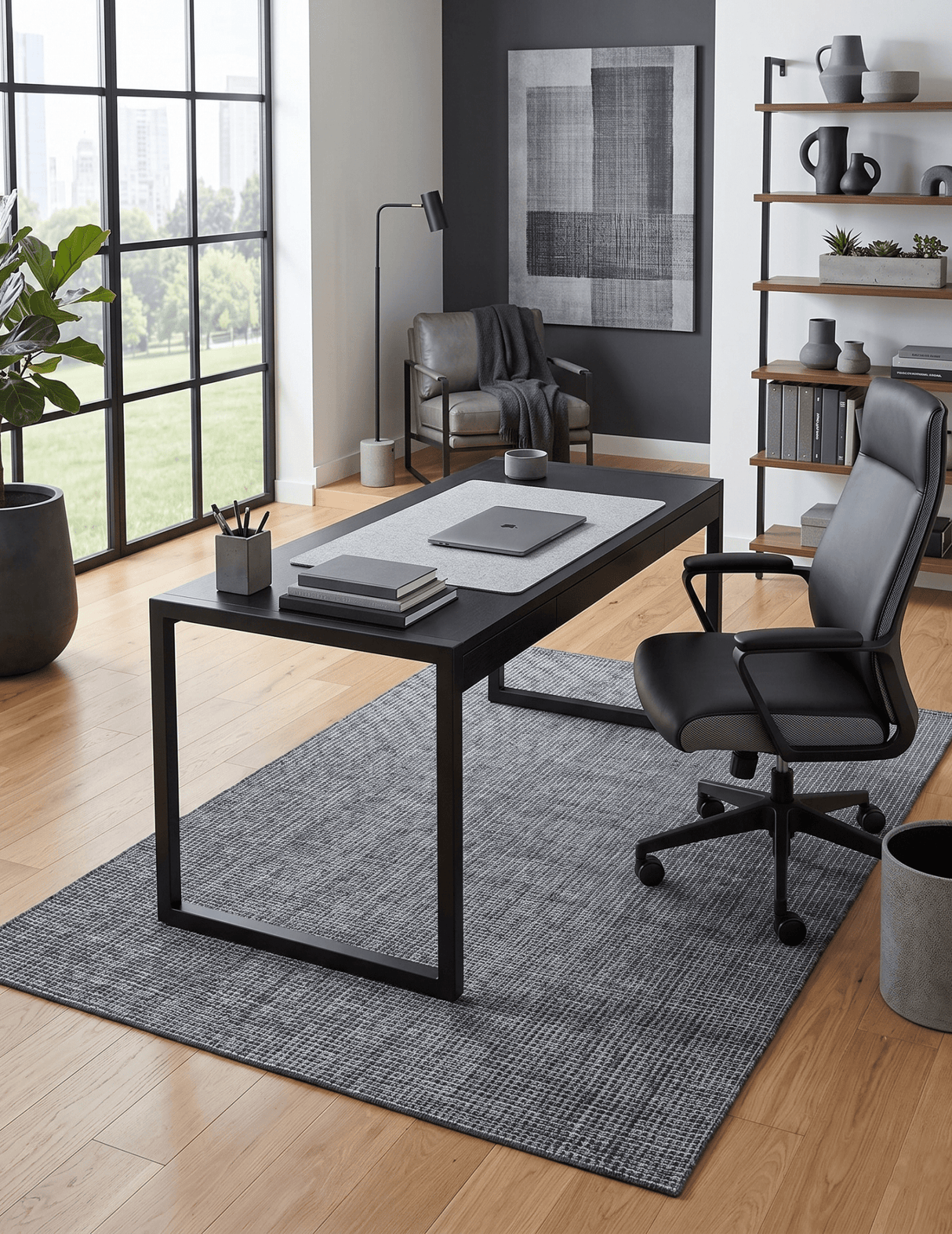Modern Gray and Black Hand Loom Viscose 5x8 Area Rug