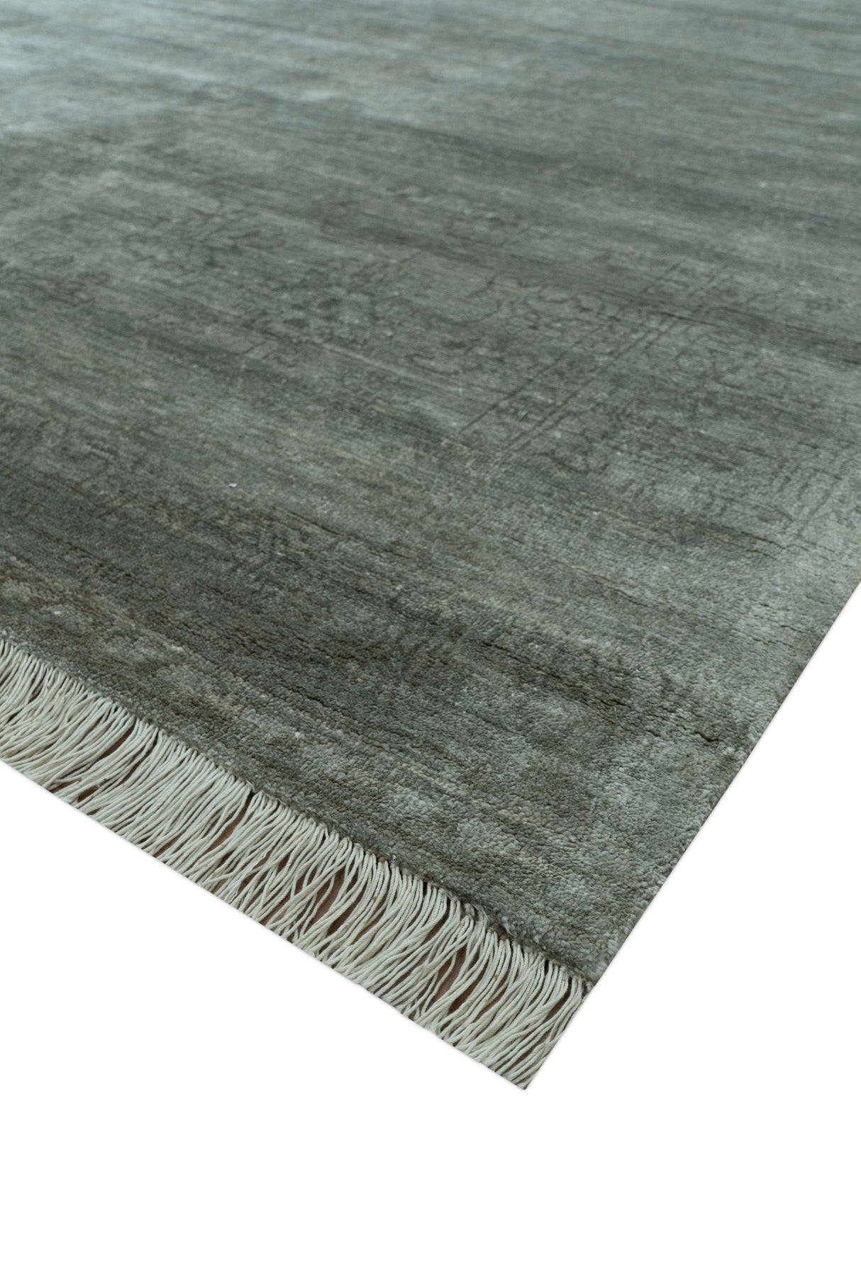 Modern Gray Solid Design 6x8.7 Hand Knotted Wool Area Rug
