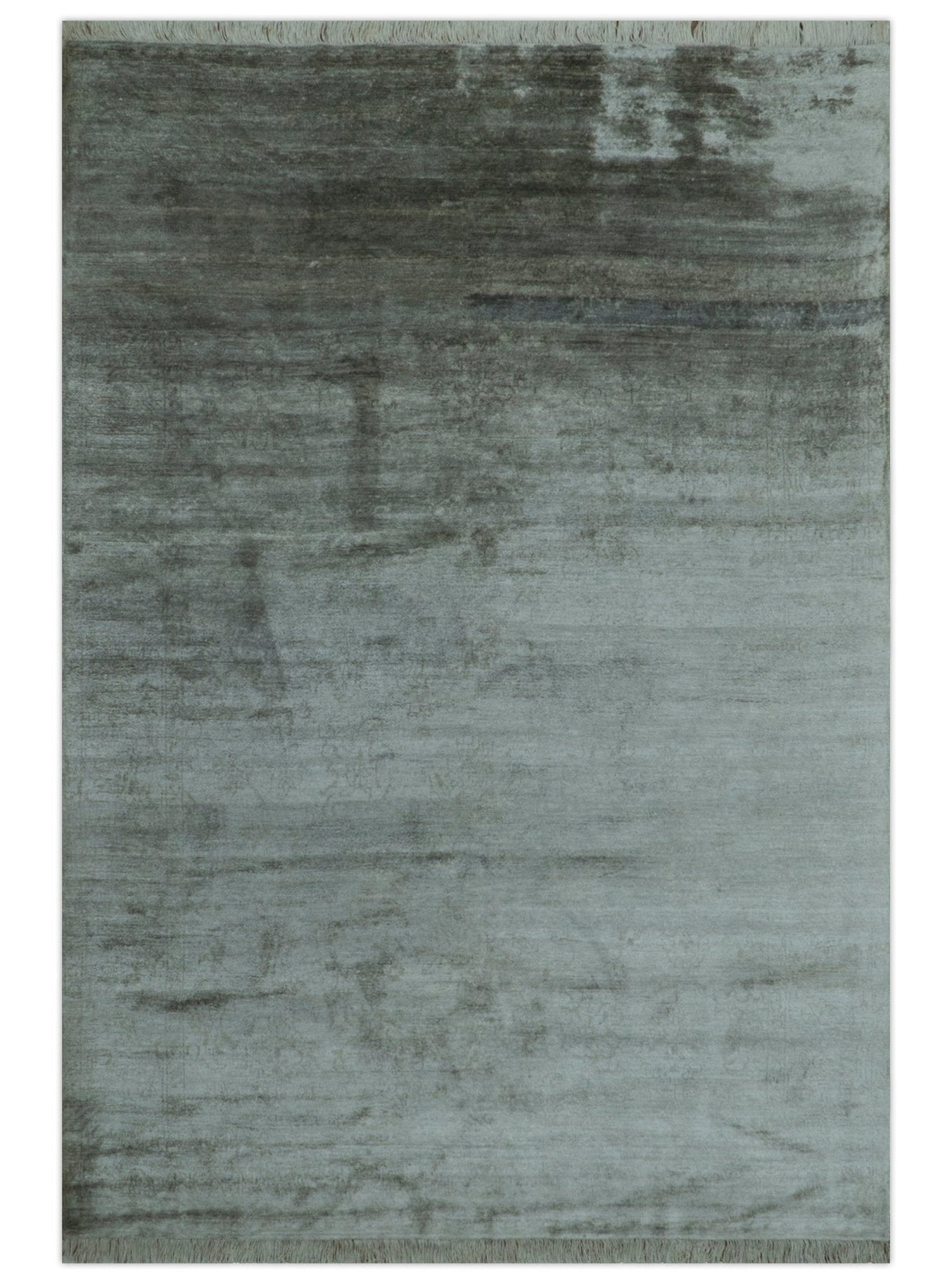 Modern Gray Solid Design 6x8.7 Hand Knotted Wool Area Rug