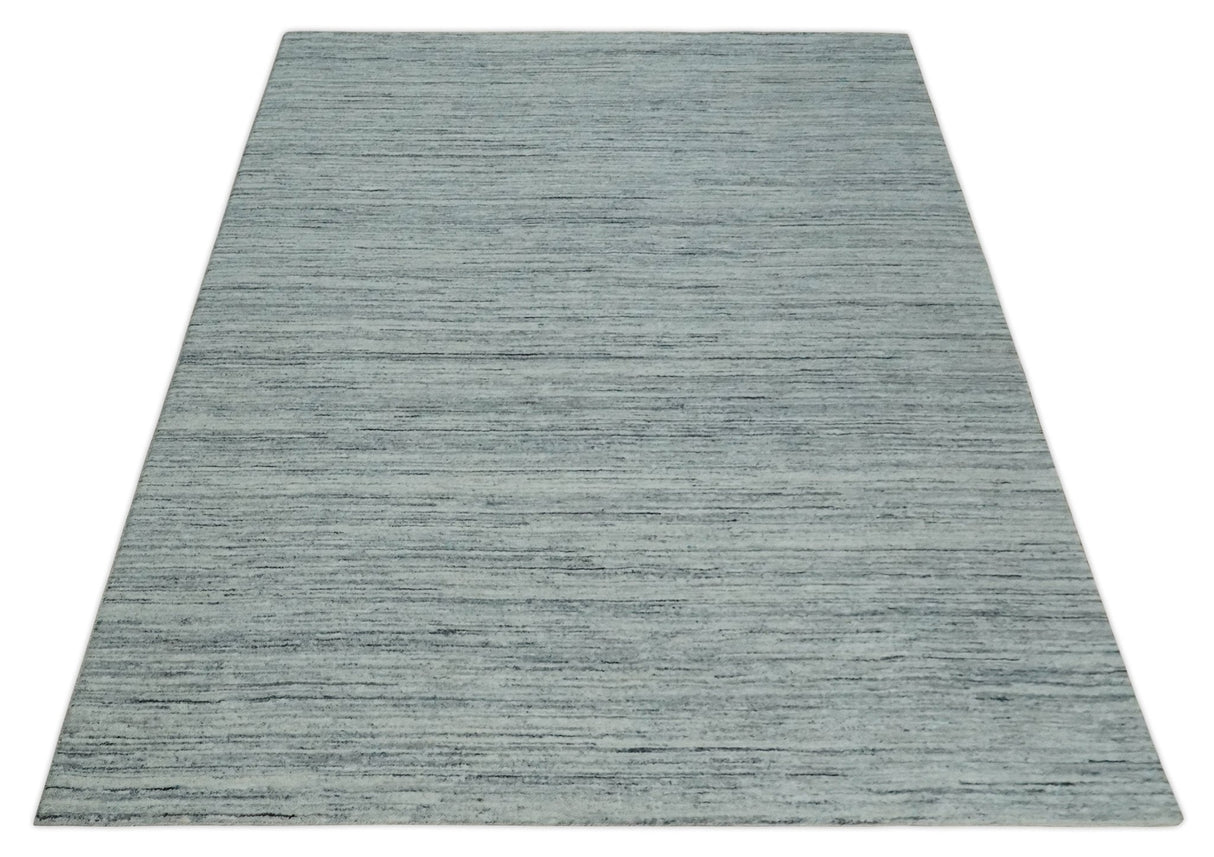 Modern Handloom Ivory, Charcoal, Silver 8x10 Contemporary Wool Area Rug