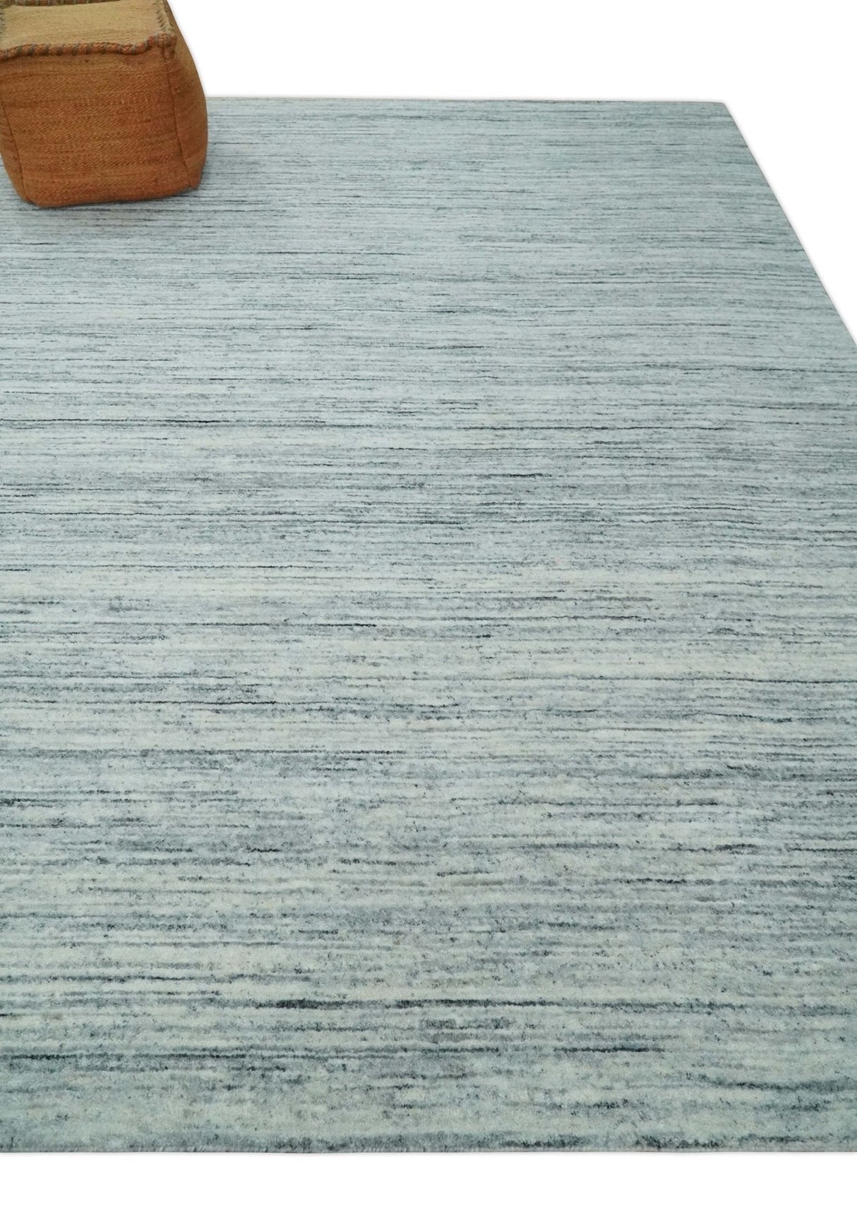 Modern Handloom Ivory, Charcoal, Silver 8x10 Contemporary Wool Area Rug