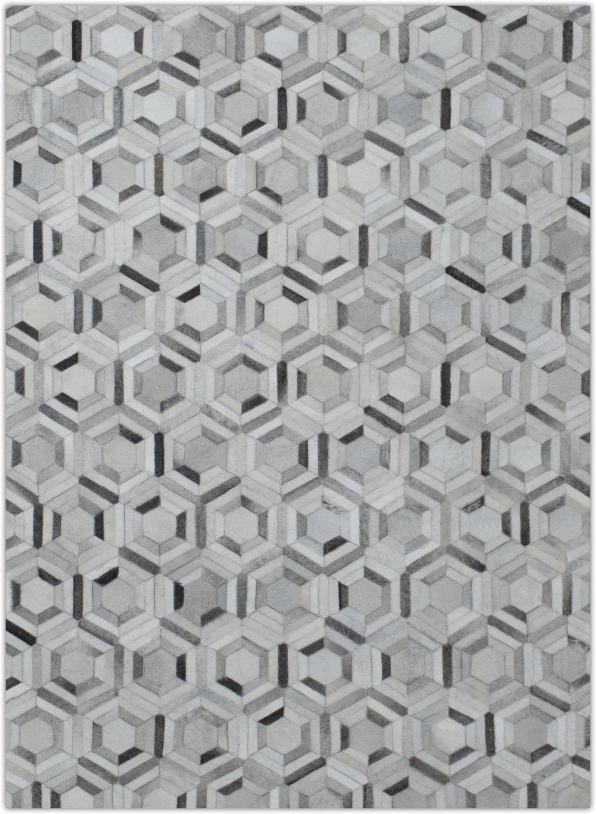 Modern Handmade Ivory and Silver Genuine Leather Area Rug