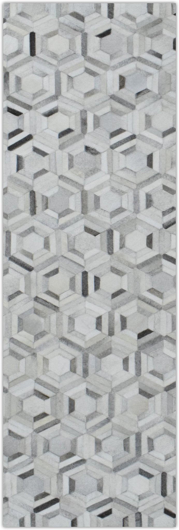 Modern Handmade Ivory and Silver Genuine Leather Area Rug