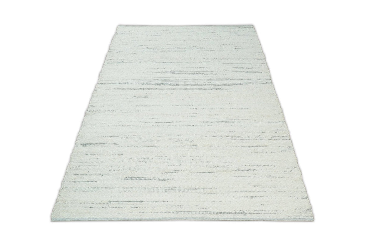 Modern Ivory and Gray Hand Made 5x8 Wool Area Rug
