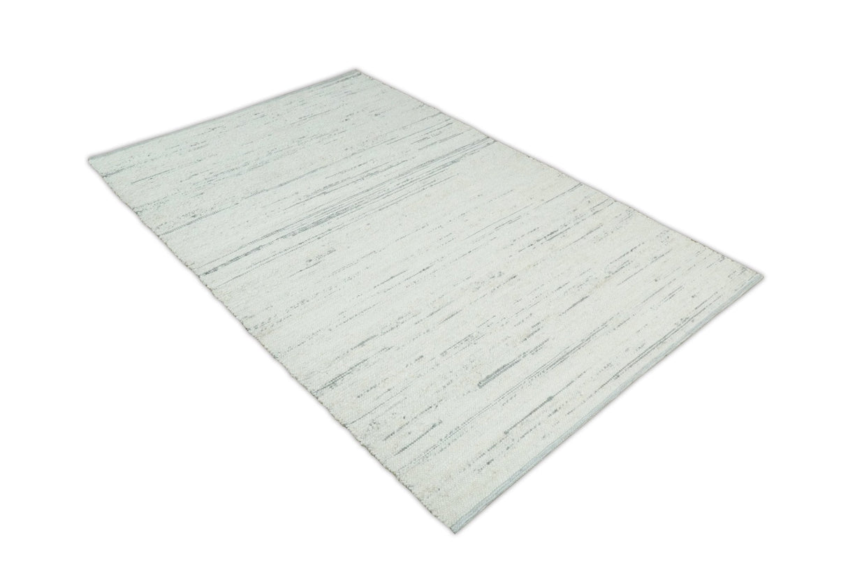 Modern Ivory and Gray Hand Made 5x8 Wool Area Rug