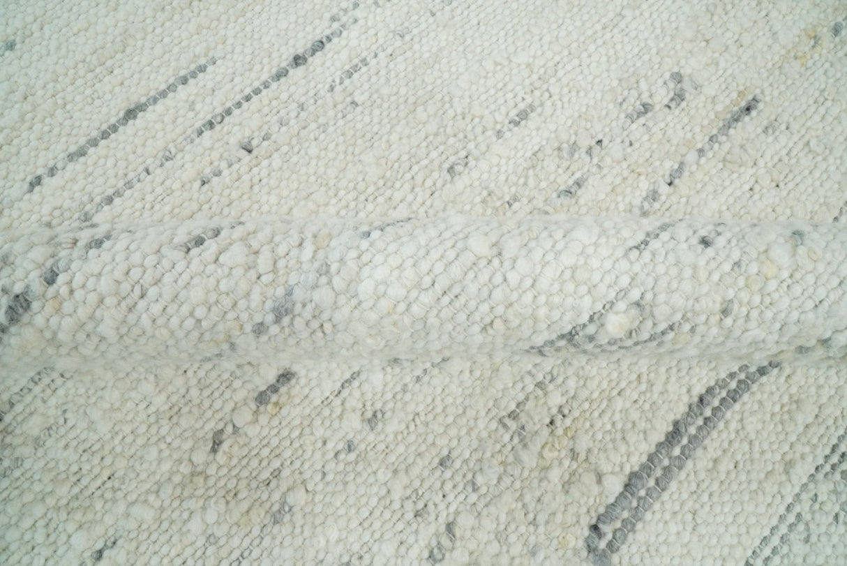 Modern Ivory and Gray Hand Made 5x8 Wool Area Rug