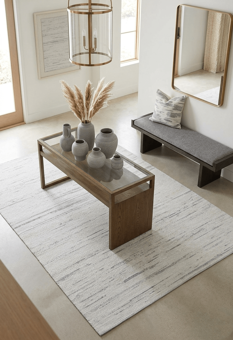 Modern Ivory and Gray Hand Made 5x8 Wool Area Rug