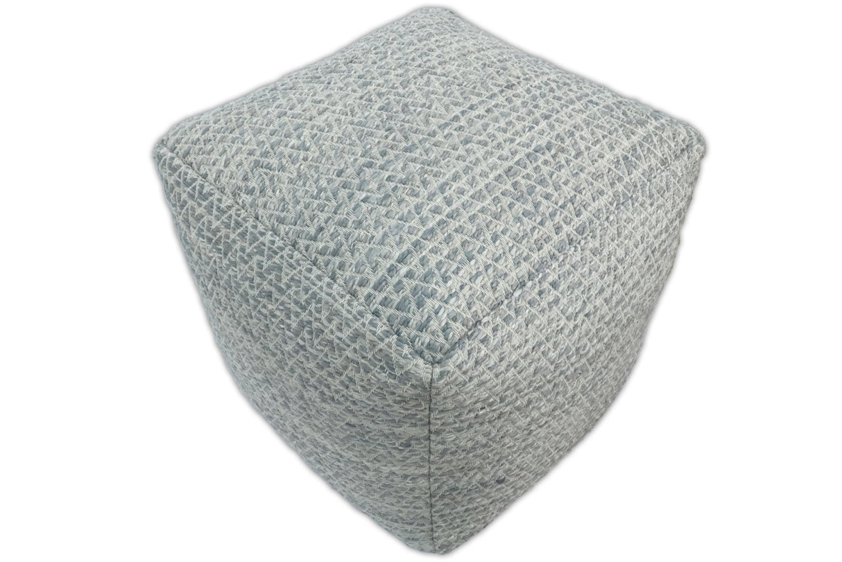 Modern Ivory and Gray Handwoven Viscose Pouf