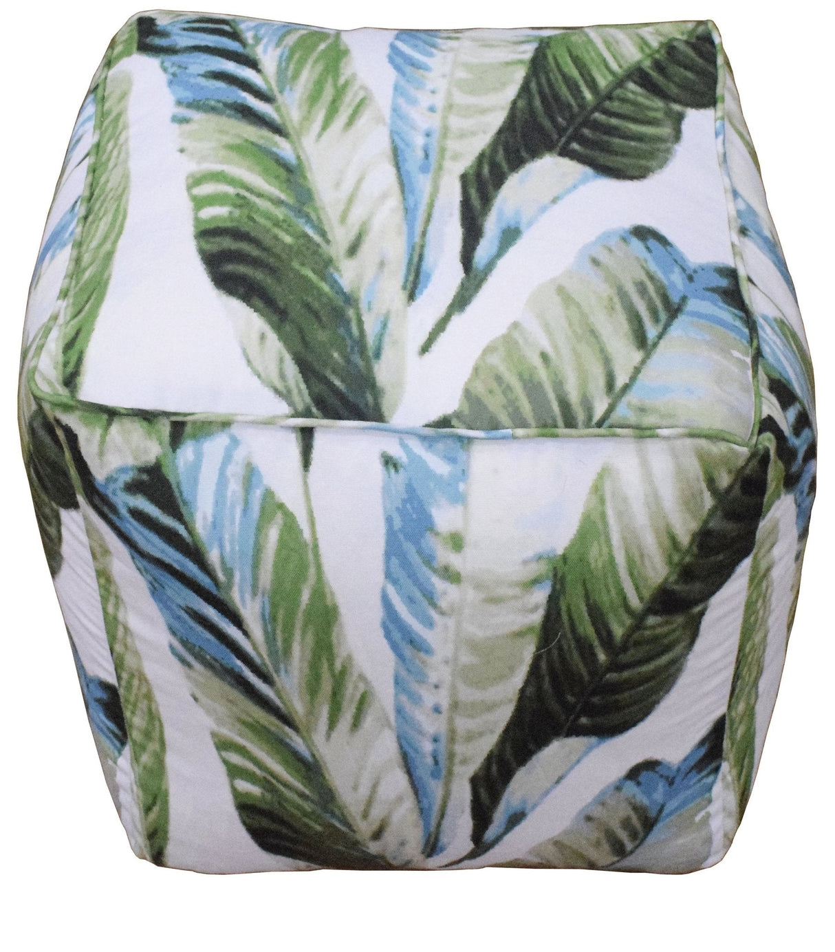 Modern Leaf Pattern Green And White Polyester Pouf