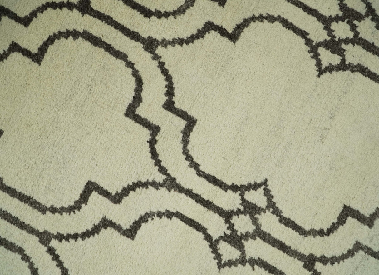 Modern Moroccan Trellis 6x8 Ivory and Brown Natural Farmhouse Wool Hand Woven Rug