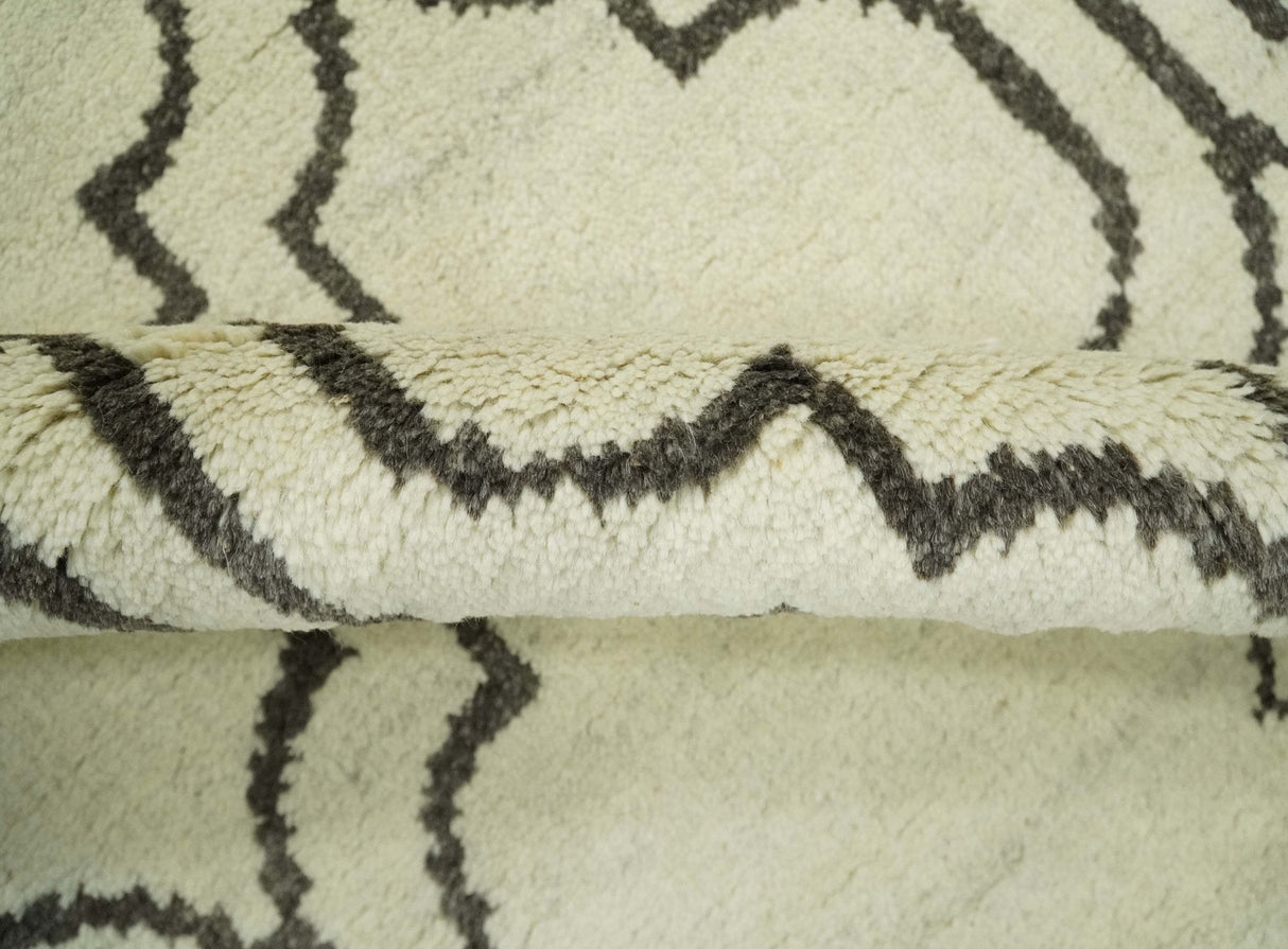 Modern Moroccan Trellis 6x8 Ivory and Brown Natural Farmhouse Wool Hand Woven Rug
