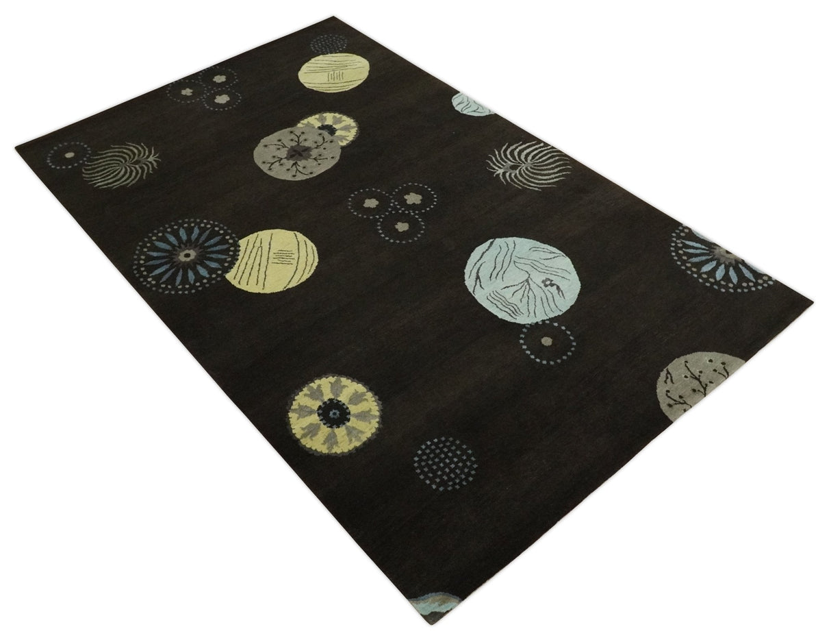 Modern Premium look Dark Brown 5x8 Hand loom Wool and Art Silk Area Rug-Area Rug-Parc Decor