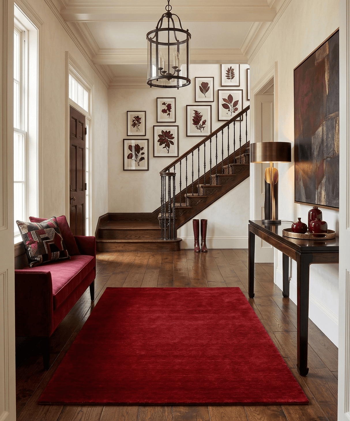 Modern Red Solid Design Hand Loomed Wool Area Rug