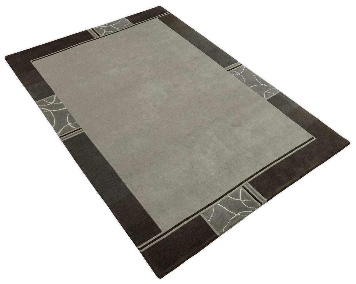 Modern Scandinavian 6x8 Silver and Charcoal Wool Hand Woven Area Rug