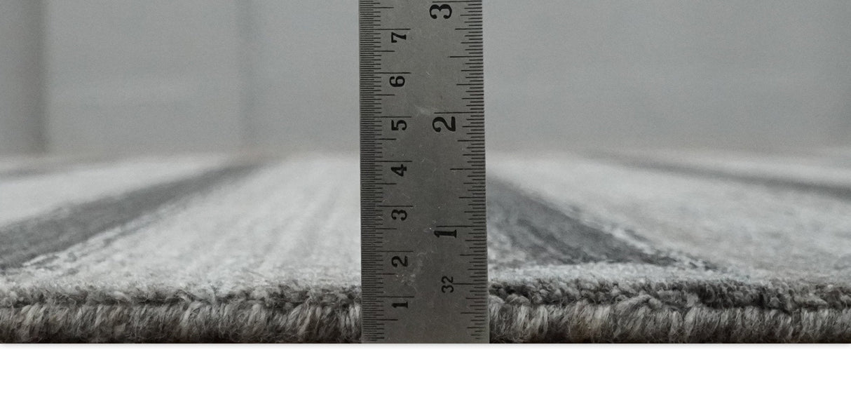Modern Scandinavian Stripes Style 5x7 Silver and Gray Wool Hand Woven Area Rug