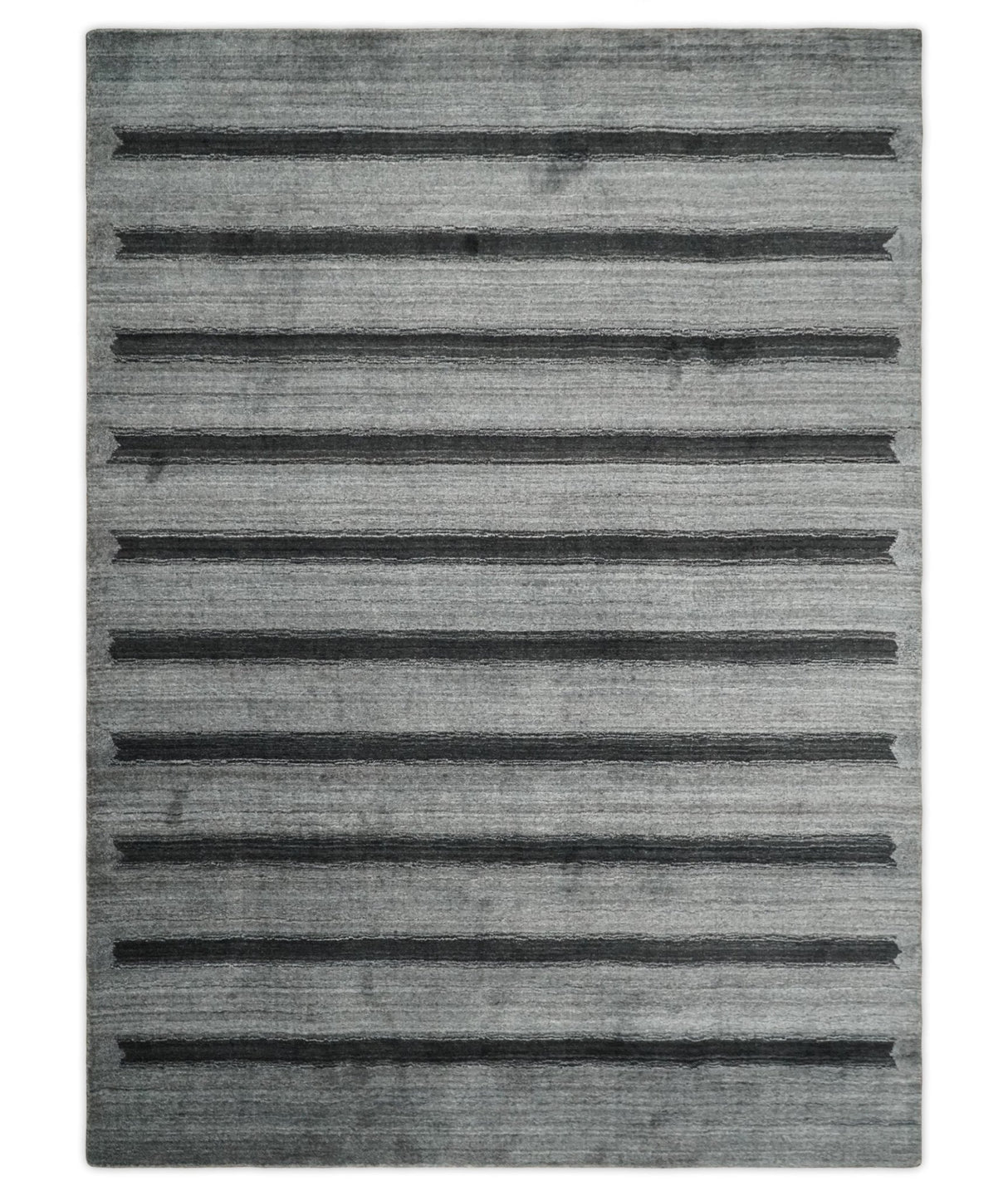 Modern Scandinavian Stripes Style 5x7 Silver and Gray Wool Hand Woven Area Rug