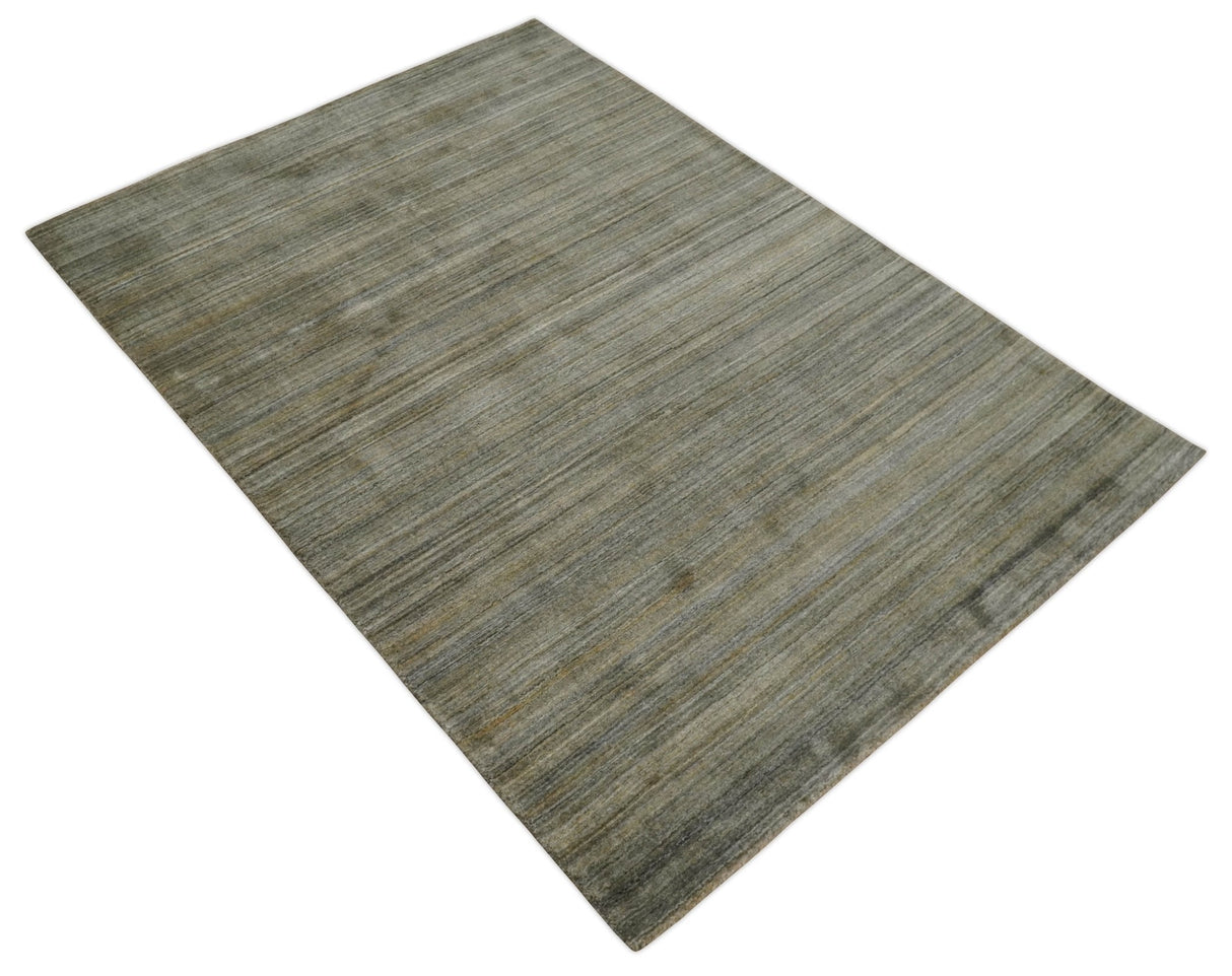 Modern Shaded Beige 5x7 Blended Bamboo Silk Hand Woven Area Rug