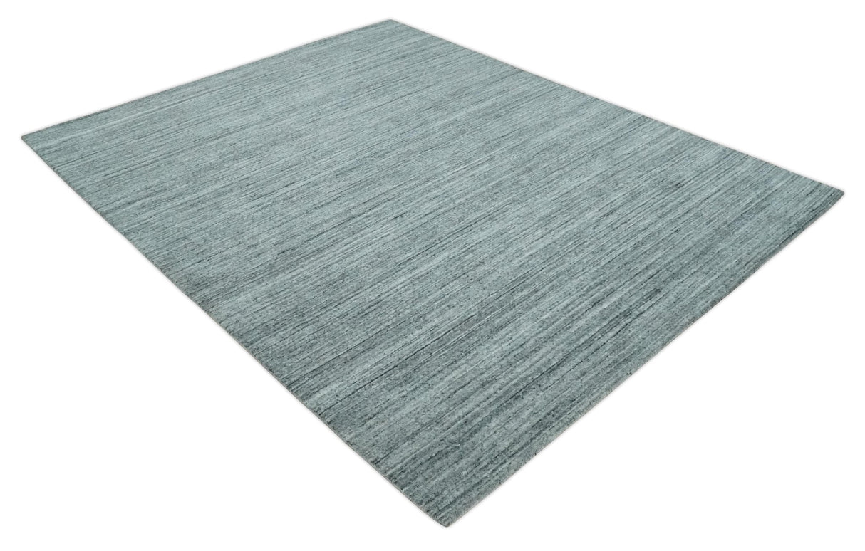Modern Shaded Solid Handloom Silver, Charcoal and Gray 8x10 Contemporary Wool Area Rug | TRD10283810S