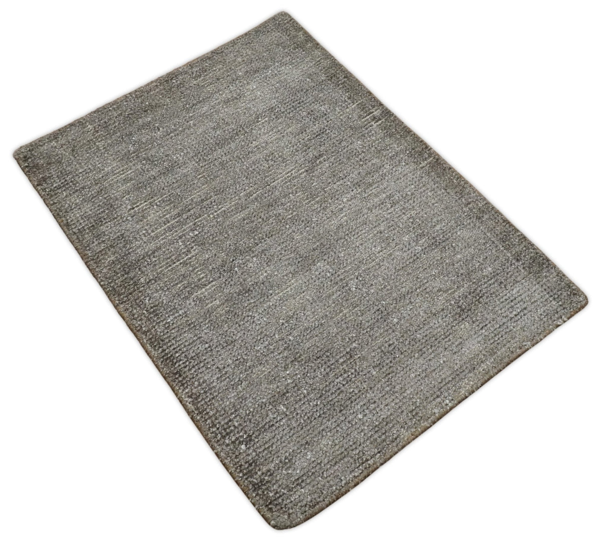 Modern Solid 2x3 Gray Hand Knotted Entryway Silk Area Rug