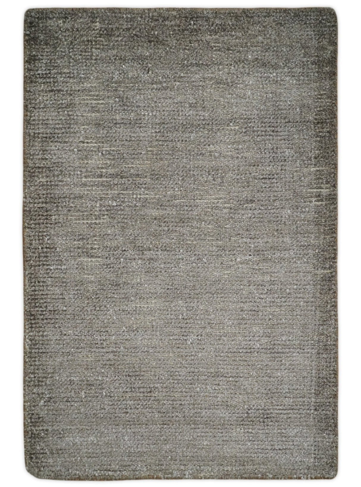 Modern Solid 2x3 Gray Hand Knotted Entryway Silk Area Rug